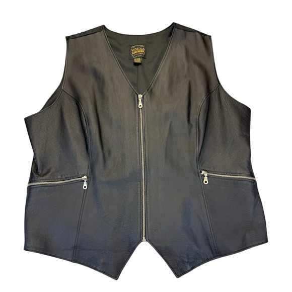 Venezia Jackets & Blazers - Venezia Genuine Leather Black Zip Front Biker Vest | Plus Size 22/24